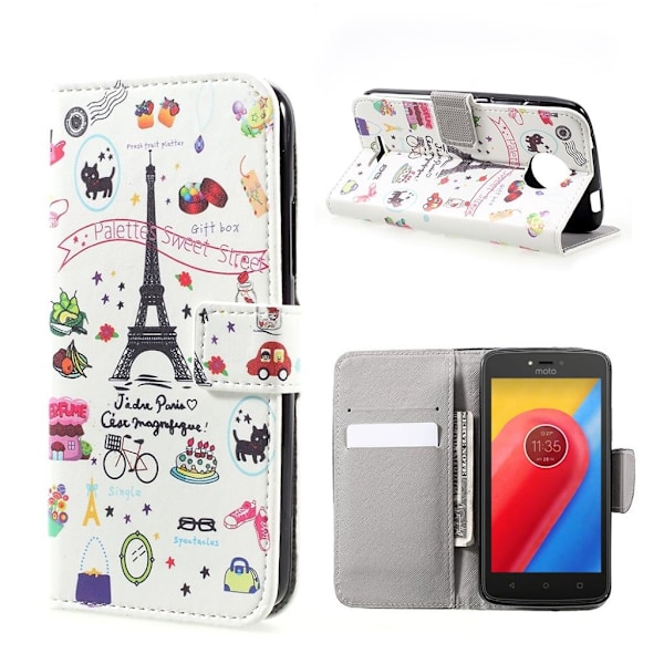 Motorola Moto C retro nahkakotelo - Makea Pariisi Multicolor