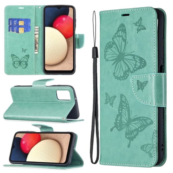 Butterfly Samsung Galaxy A03s Läppäkotelo - Vihreä Green