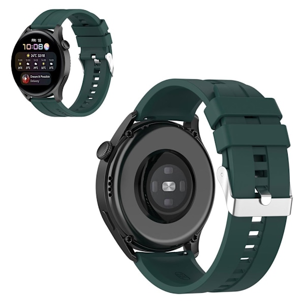 22 mm universal urrem i silikone - Sortliggrøn Green