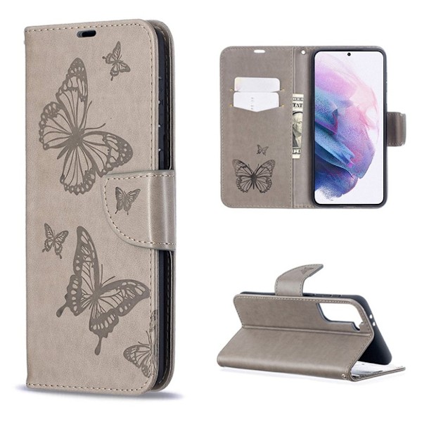 Butterfly läder Samsung Galaxy S21 Plus 5G fodral - Silver/Grå Silvergrå