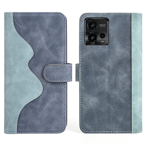 Tvåfärgat Motorola Moto G72 fodral i läder - Blå Blå