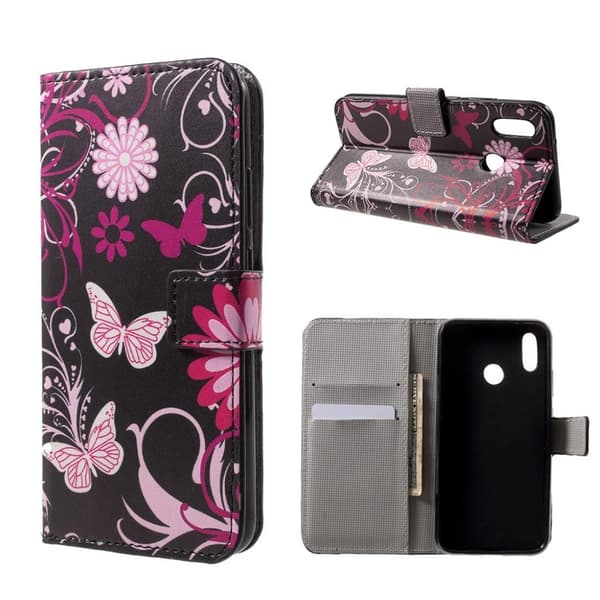 Huawei P20 Lite Printet Mønster PU læder flip etui - sommerfugl og blomst Multicolor