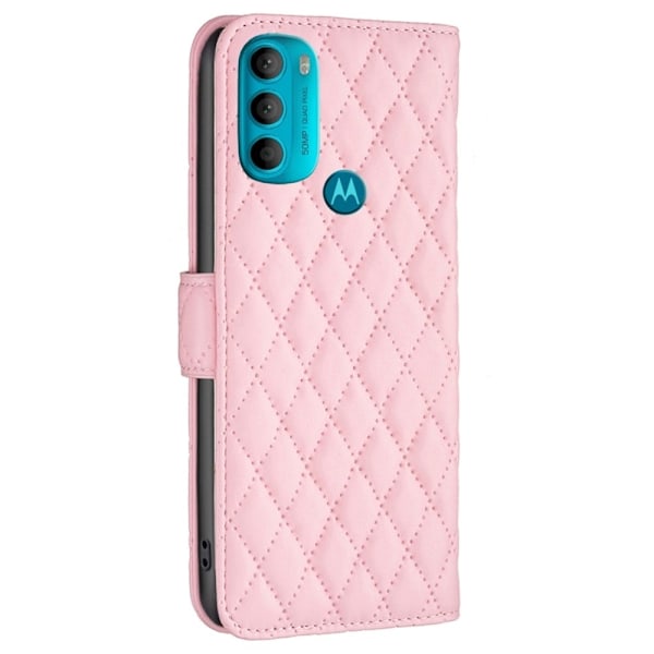 Rombuskuvioinen matta läppäkotelo Motorola Moto G71 5G - Pinkki Pink