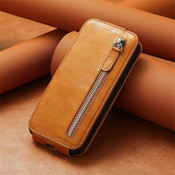 Vertical Flip Phone Suojakotelo With Zipper For Nokia X30 - Ruskea Brown