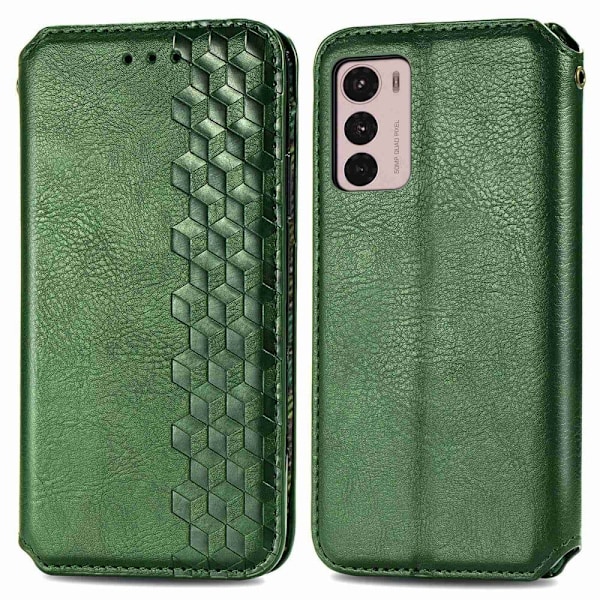 Läder Motorola Moto G42 fodral med romb-design - Grön Grön