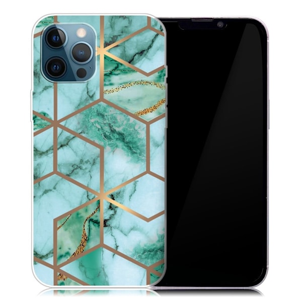 Marble iPhone 13 Pro Max Suojakotelo - Emerald Cube Pattern Green