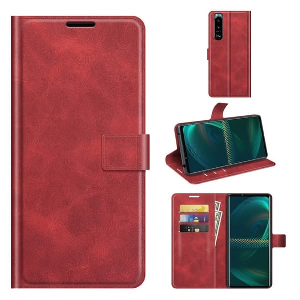 Wallet-style Lær Etui til Sony Xperia 5 III - Rød Red