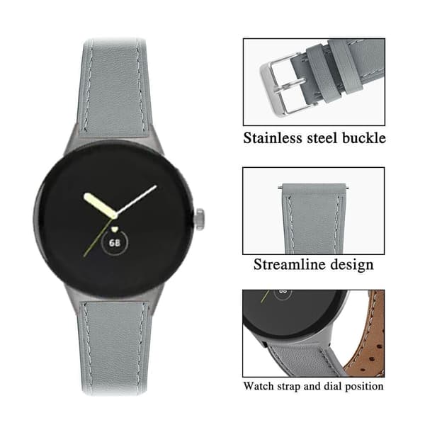 Google Pixel Watch klokkerem i ekte skinn - Grå Silver grey