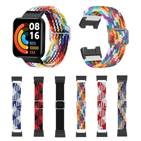 Xiaomi Redmi Watch 2 nylon elastisk klokkerem - Regnbuefarge Multicolor