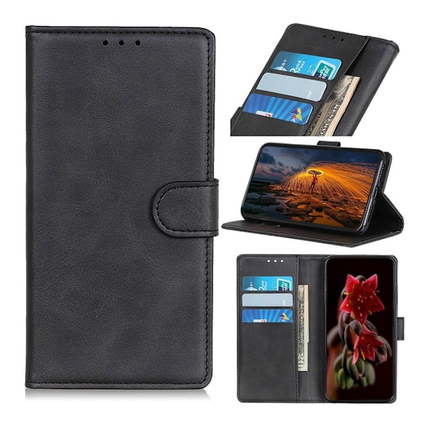 Samsung Galaxy A70 matta nahkakotelo - Musta Black