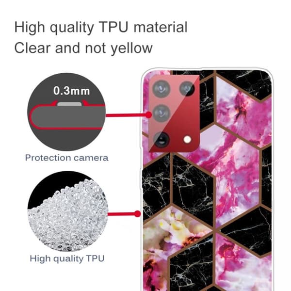 Marble Samsung Galaxy S21 Ultra Etui - Black and Rose Marble Multicolor