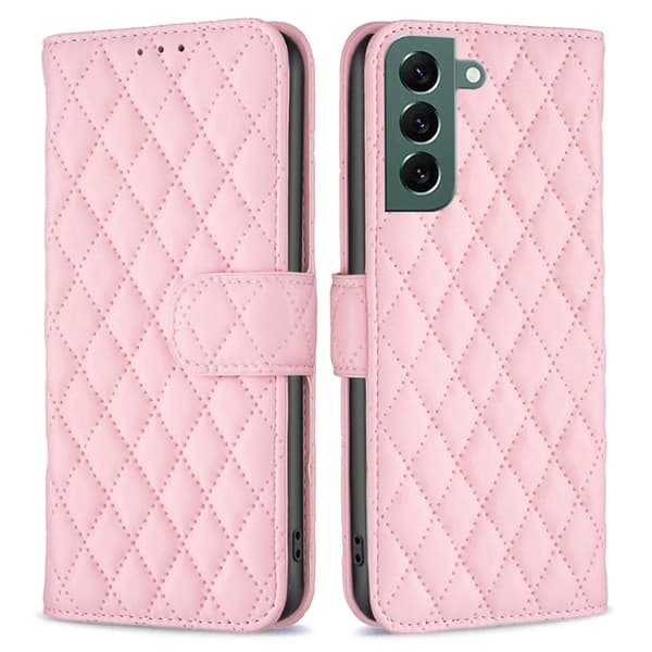 Rombemønster, matt flip-deksel for Samsung Galaxy S22 Plus - Rosa Pink