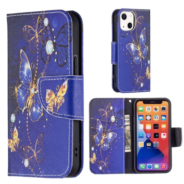 Wonderland iPhone 13 flip etui - Lilla Sommerfugle Purple