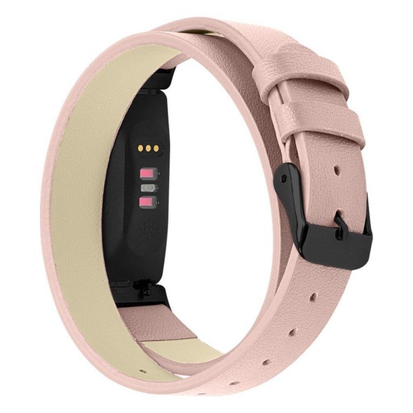 Fitbit Inspire / Inspire HR äkta läder klockband - Rosa / Svart Spänne Rosa
