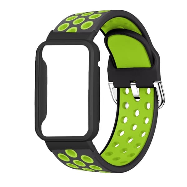 Xiaomi Mi Band 7 Pro kaksivärinen silikonikellon hihna ja suojus - Musta Vihreä / Musta Green