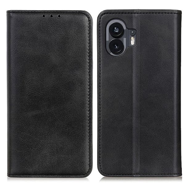 Lompakko-style Aitoa Nahkaa Läppäkotelo For Nothing Phone (2) - Musta Transparent