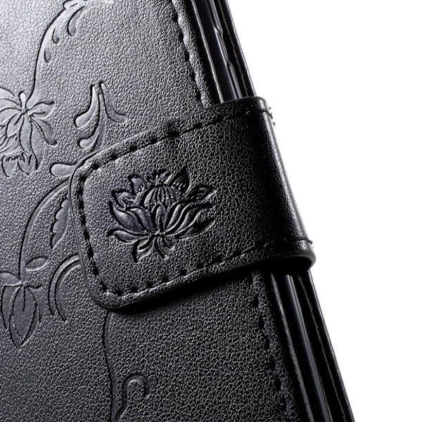 Huawei P30 Pro trykt sommerfugl blomster læder flip etui - Sort Black