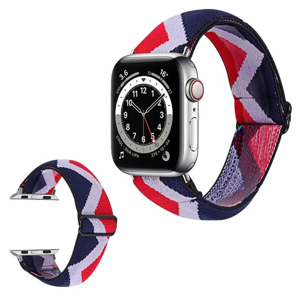Apple Watch 42mm - 44mm elastisk urrem med stilfuldt mønster - Blå / Hvid / Hvid Multicolor