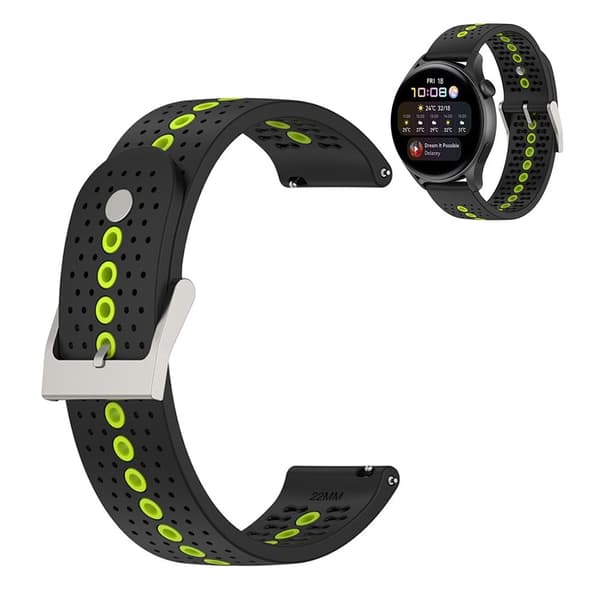 22 mm dobbeltfarvet silikoneurrem til Samsung- og Huawei-ure - Sort / Lime Black