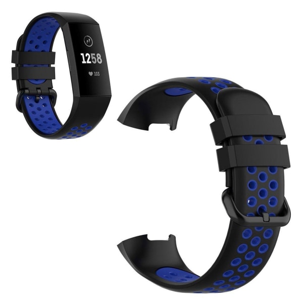 Fitbit Charge 3 / 4 tvåfärgad silikon klockarmband - svart / blå Blå