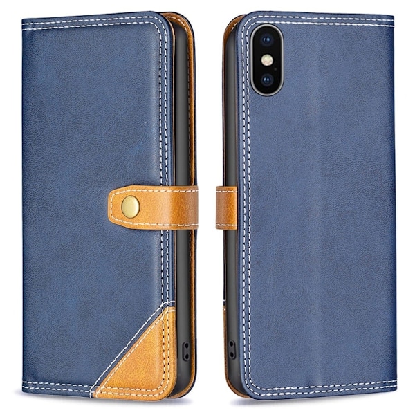 BINFEN kaksivärinen nahkakotelo iPhone Xs - Sininen Blue