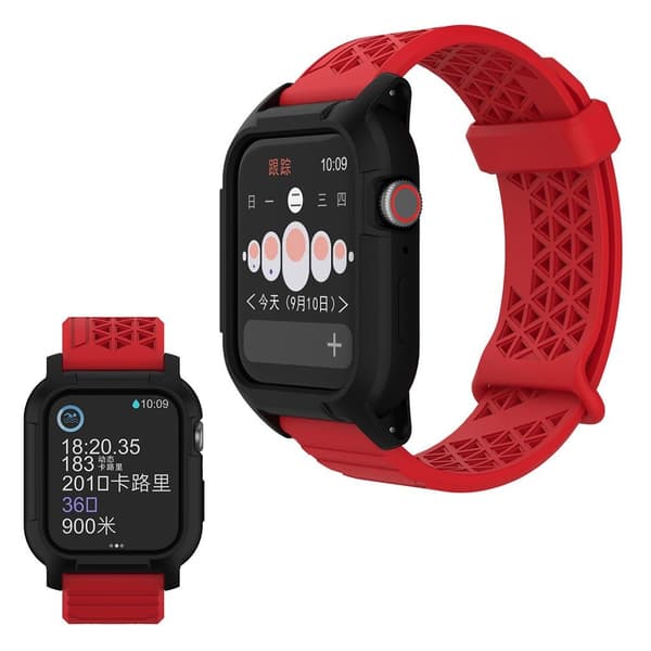 Apple Watch Series 5 44 mm holdbar silikoneurrem - Rød / Sort Red