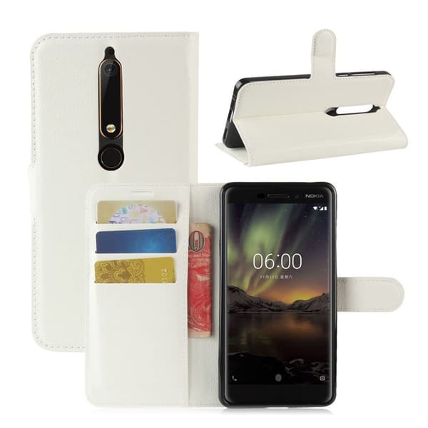 Nokia 6 (2018) Etui laget av kunstlær og silikon - Hvit White