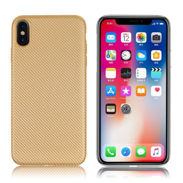 iPhone 9 Hiilikuitu Harjattu Pintainen Muovinen Takasuoja Kuori - Kulta Gold