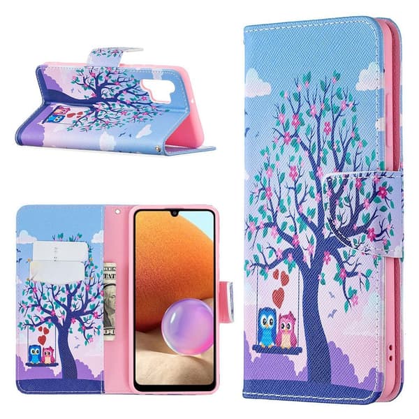 Wonderland Samsung Galaxy A32 Flip Etui - Træ og Ugler Multicolor