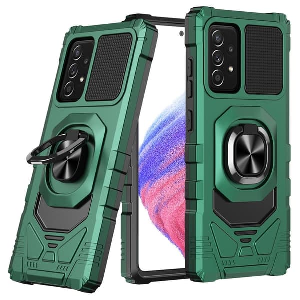 Slitesterkt hardplastdeksel med myk innside og kickstand for Samsung Galaxy A53 5G - Midnattsgrønn Green