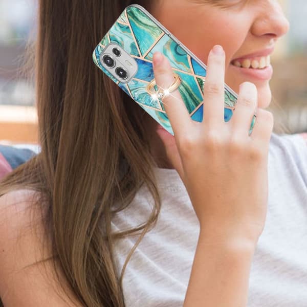 Marble Mønstret Deksel med Ring Holder til Motorola Edge 20 Lite - Grønn Green