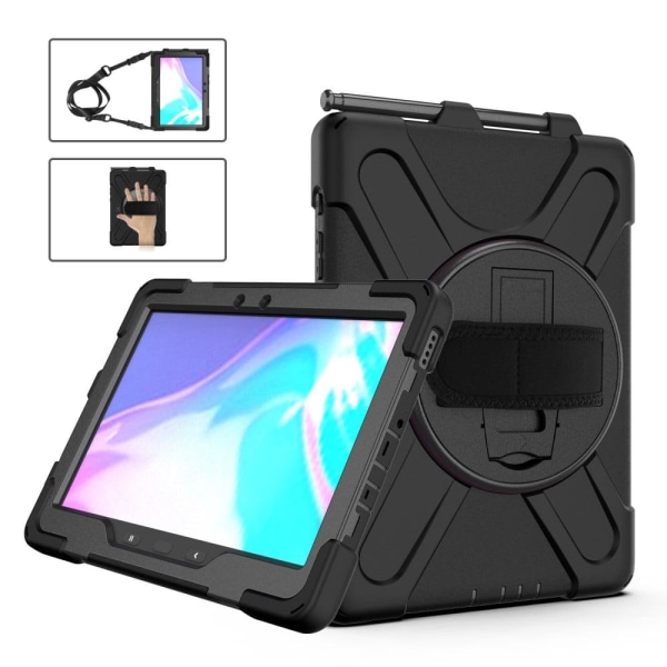 Samsung Galaxy Tab Active Pro / Active4 Pro X-muotoinen silikonisuojus hihnalla - Musta Black