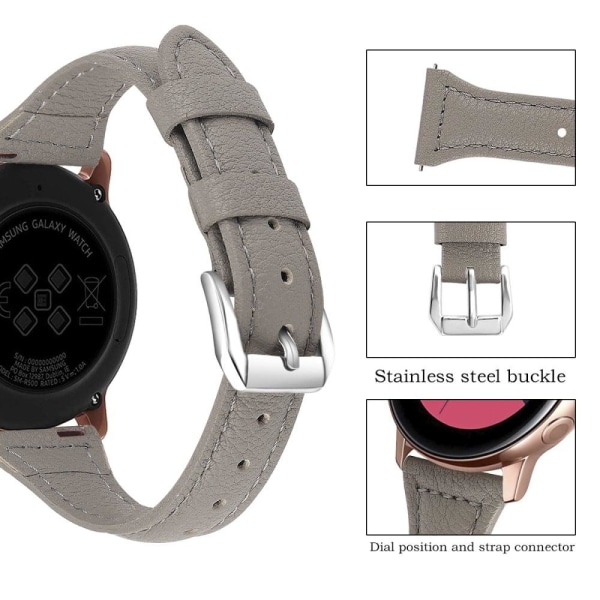 20mm Universal simple genuine leather watch strap with - Lizard Texture / Grey Silver grey