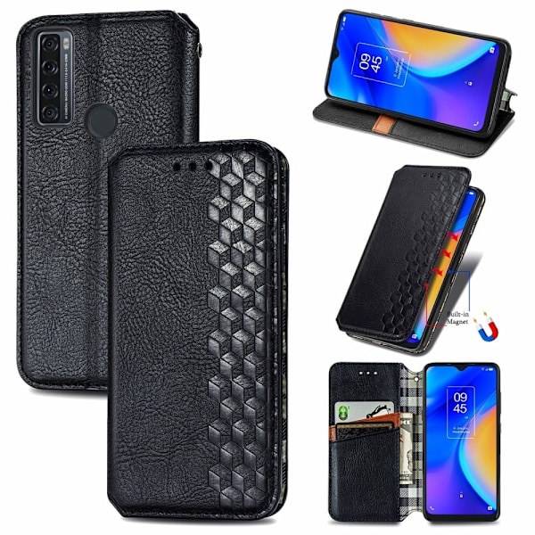 Nahkakotelo With A Stylish Rhombus Imprint For Tcl 20 Se - Musta Black