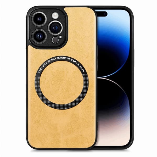 Magnetiskt mobilskal i premium PU-läder för iPhone 15 Pro - Gul Gul