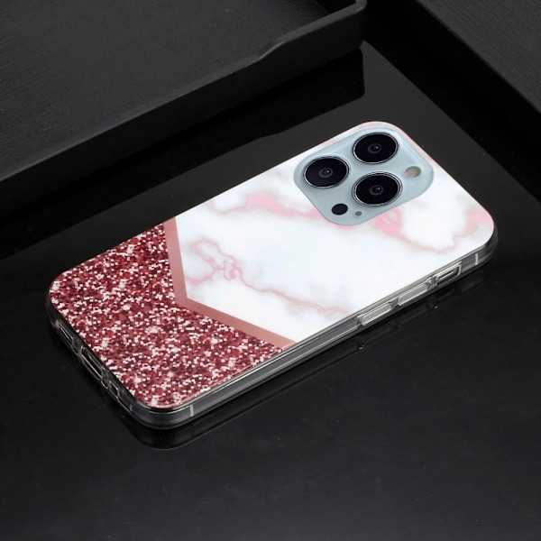 Marble iPhone 14 Pro Etui - Rose Gold Splicing Klinkekule Multicolor