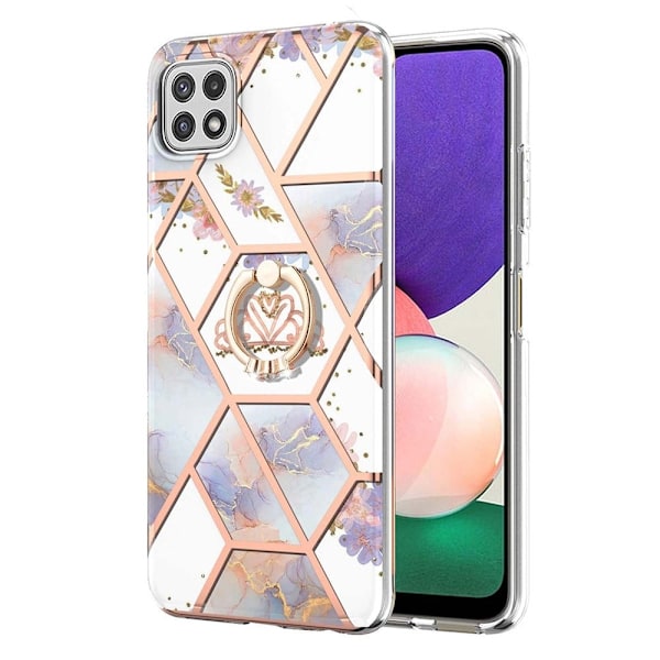 Marble Patterned Suojakuori With Ring Holder For Samsung Galaxy A22 5G - Kruunu White