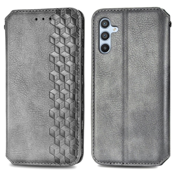 Læder Etui med A Stilfuldt Rhombus Tryk til Samsung Galaxy A54 - Grå Silver grey