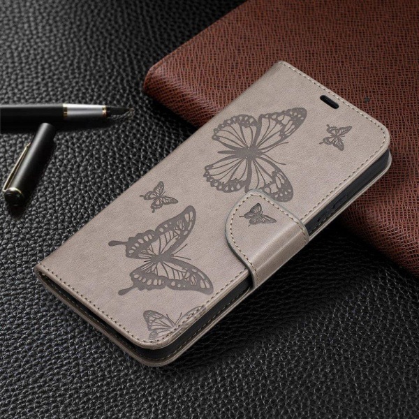 Butterfly Nokia 3.4 nahkakotelo - Harmaa Silver grey