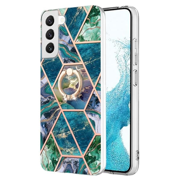 Marble Patterned Suojakuori With Ring Holder For Samsung Galaxy S23 - Sininen / Vihreä Blue