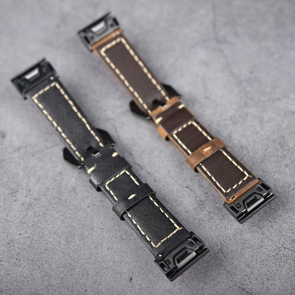 Garmin Fenix 5S klockarmband i äkta läder - Svart Svart
