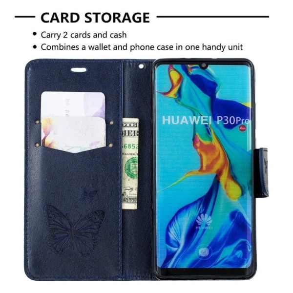 Butterfly läder Huawei P30 Pro fodral - Blå Blå