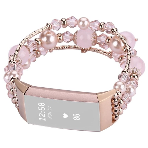 Fitbit Charge 4 / 3 klockarmband med agatdekor - Roséguld Rosa