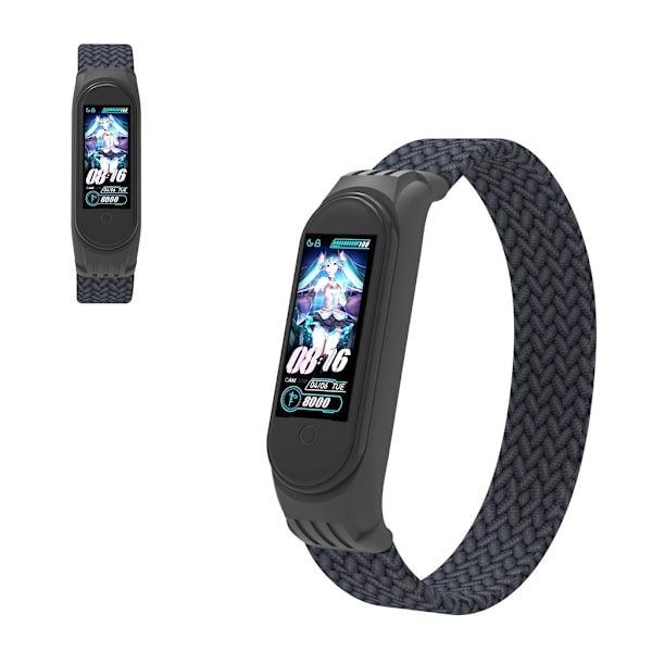 Xiaomi Mi Band 5 / 4 / 3 elastisk nylon-urrem - Trækul / Størrelse: L Black
