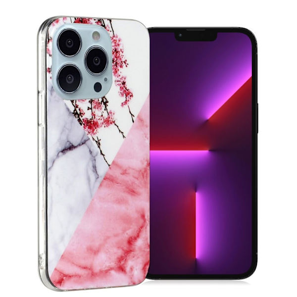 Marmordesign iPhone 13 Pro deksel - Plommeblomst Pink