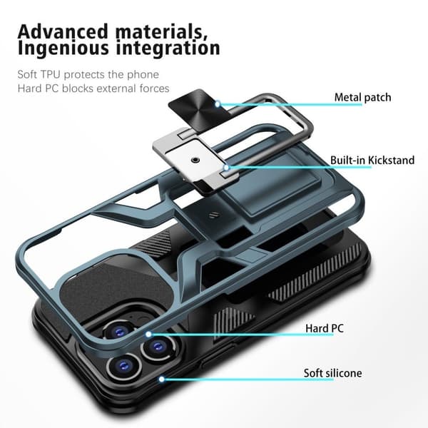Armor Series Car Mount Kickstand Hybrid Hard Bumpresistent Soft Flexible stødsikkert Protective Case iPhone 13 Pro 6.1 inch - Blå Blue