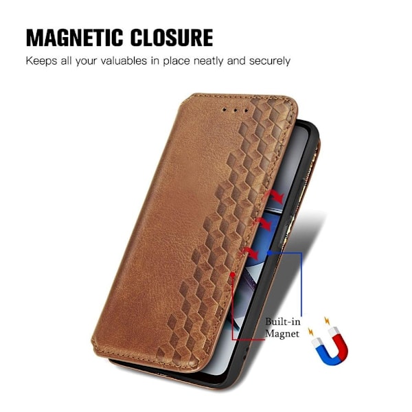 Læder Etui med A Stilfuldt Rhombus Tryk til Motorola Moto G23 / G13 - Brun Brown