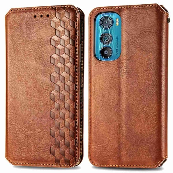 Läder Motorola Edge 30 fodral med romb-design - Brun Brun