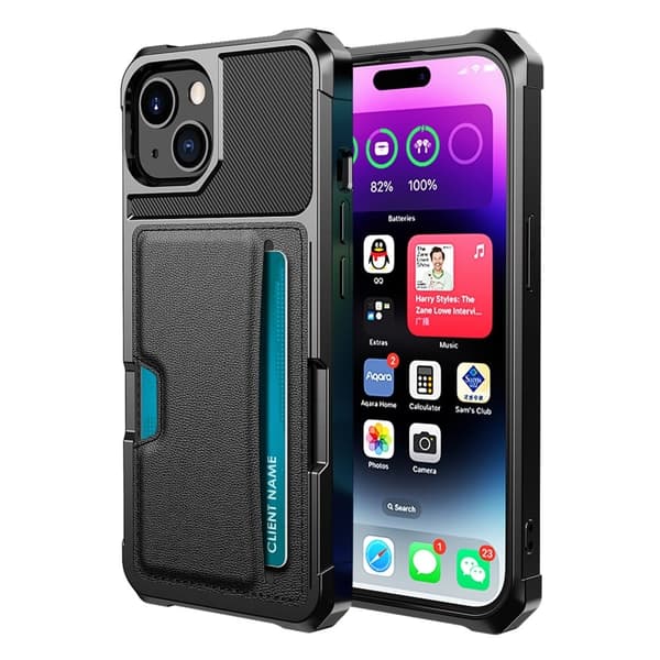 PU läderbelagt anti-droppfodral med kortplats för iPhone 15 Svart
