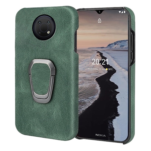 Stötsäkert läderfodral med oval kickstand för Nokia G10 - Grön Grön